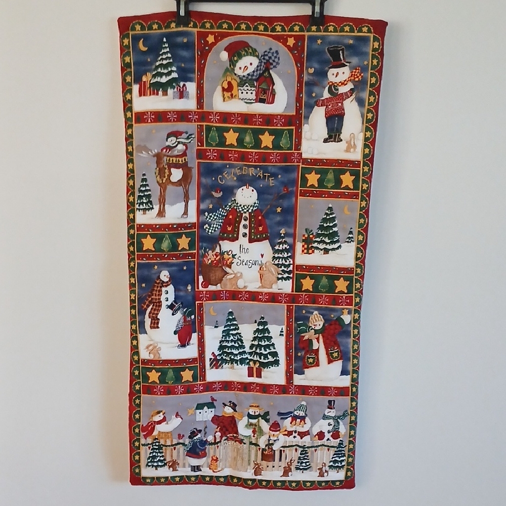 Handmade Snowman Christmas Wall Hanging "Celebrate the Season" 21" x 40.75"